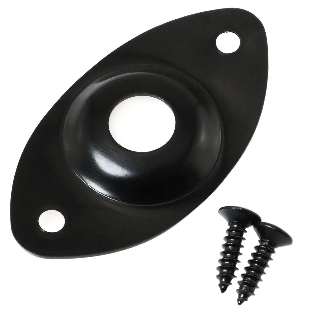 E-outstanding Oval Jack Plate Metal Indented Curved Football Shape Output Socket Plug Plate With Screws for Guitar Bass Black