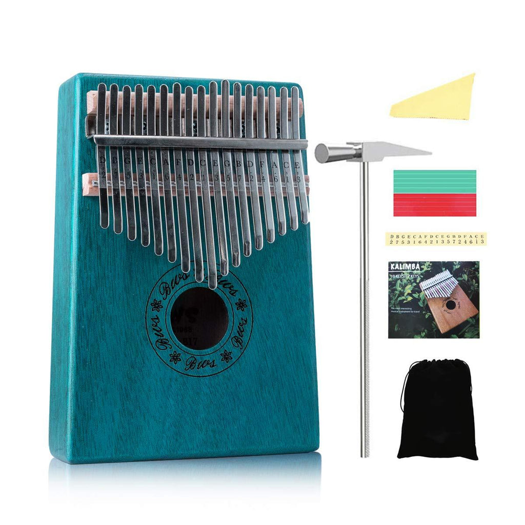 Kalimba thumb piano 17 key pocket piano Portable Mbira Sanza African finger piano with Hammer for beginners kids Adult Gift christmas present (Green) Green