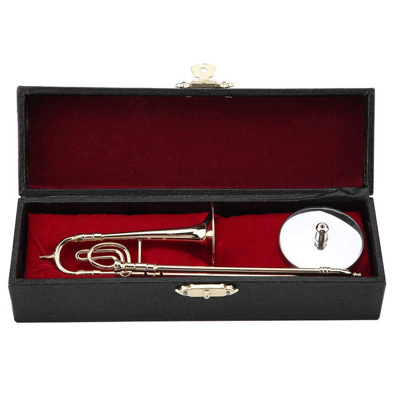 Trombon Miniatura Trombone Ornament Miniature Musical Instrument Trombone Model With Supoort & Case For Dollhouse Music Room Decoration