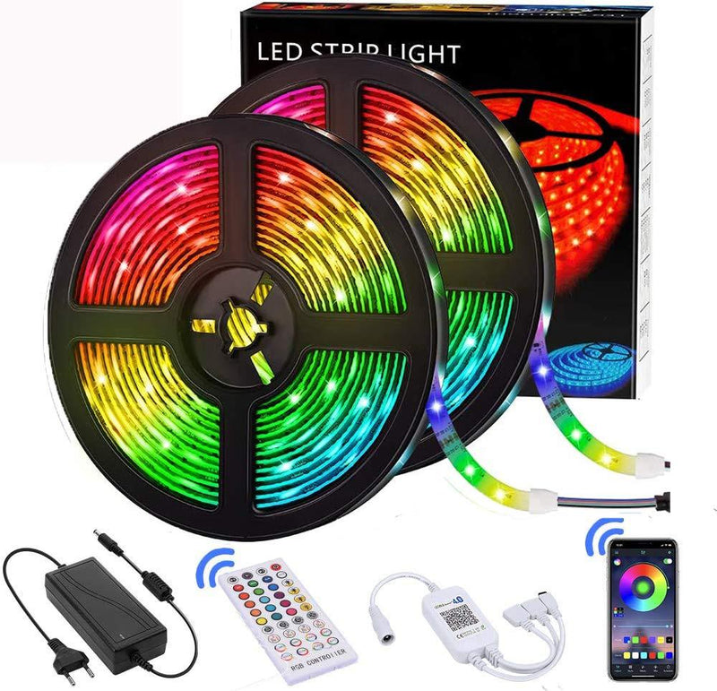 [AUSTRALIA] - LED Strip Lights for Bedroom,Tesoky 32.8ft RGB 5050 Led Rope Lights Color Changing with 20 Keys IR Remote Controller and App Smart Bluetooth Controlled Led Strip Lights Mood Light for Home Kitchen 10M 