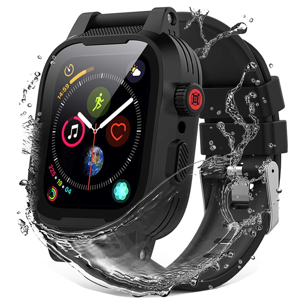 YOGRE Apple Watch 44mm Case Series 6/5/4/SE, Waterproof Protective Case with Built-in Screen Protector, Dustproof Shockproof Case for iWatch Series 6/5/4/SE Black