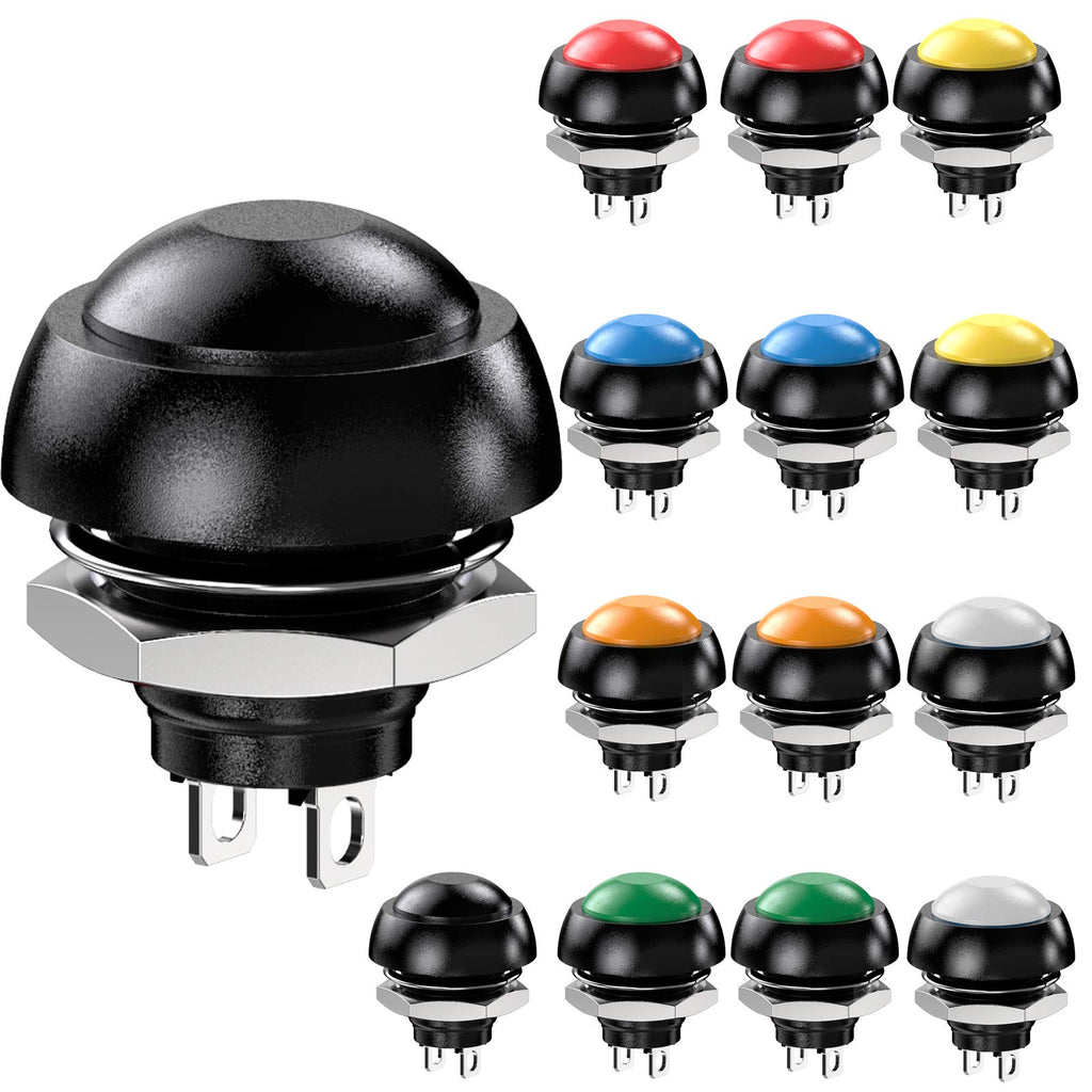 DIYhz Waterproof Momentary Push Button Switch 12MM Normal Open(NO) Mini Micro Switch ON-Off 125V 3A 14PCS(7 Colors)
