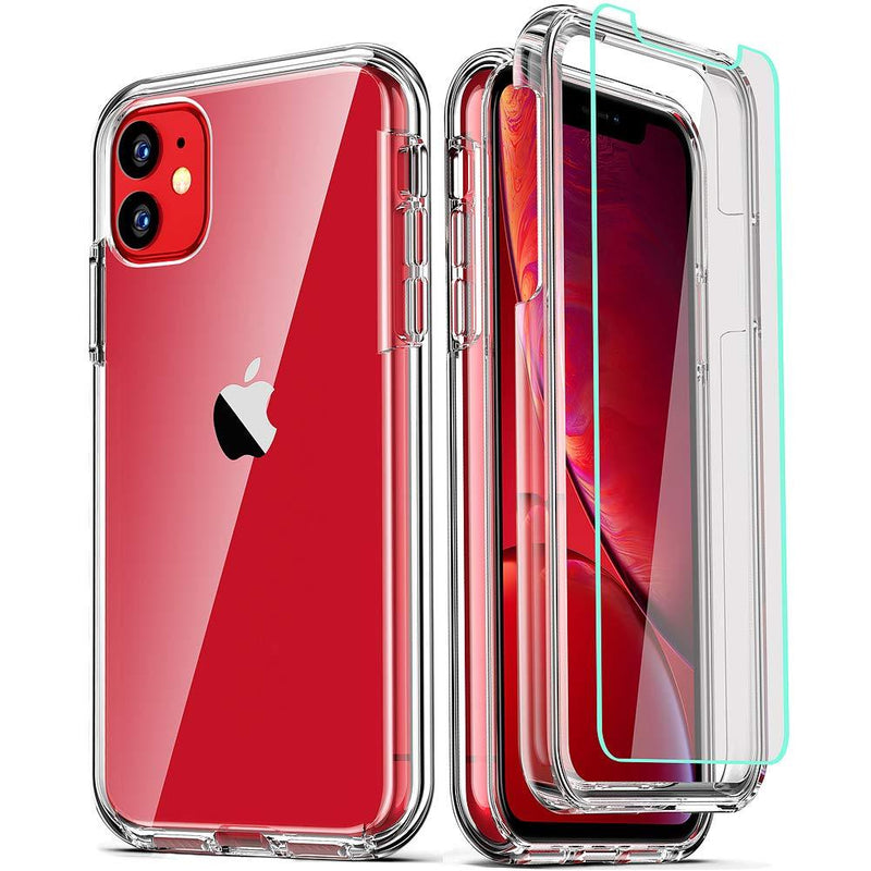 COOLQO Compatible with iPhone 11 Case, and [2 x Tempered Glass Screen Protector] for Clear 360 Full Body Coverage Hard PC+Soft Silicone TPU 3in1 Shockproof Protective Phone Cover For iPhone 11 (6.1 inch)