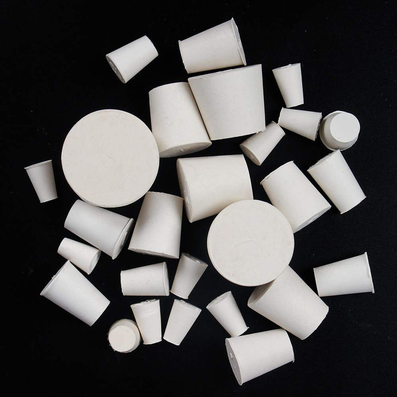 26 Pack Solid Rubber Stopper, White Lab Plug, 000# - 8# Sizes Assortment, 11 Assorted Sizes