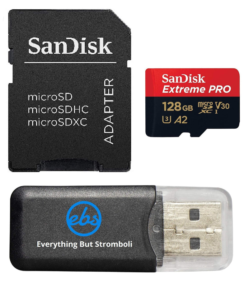 SanDisk 128GB Micro SDXC Memory Card Extreme Pro Works with GoPro Hero 8 Black, Max 360 Action Cam U3 V30 4K Class 10 (SDSQXCY-128G-GN6MA) Bundle with 1 Everything But Stromboli MicroSD Card Reader Class 10 128GB