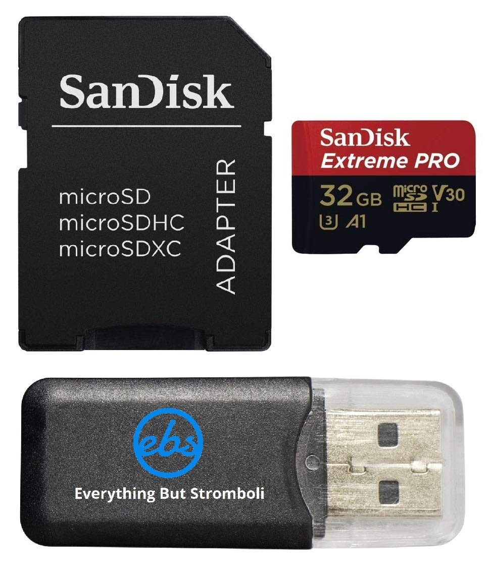 SanDisk 32GB Micro SDHC Memory Card Extreme Pro Works with GoPro Hero 8 Black, Max 360 Action Cam U3 V30 4K A1 Class 10 (SDSQXCG-032G-GN6MA) Bundle with 1 Everything But Stromboli MicroSD Card Reader 32GB Class 10