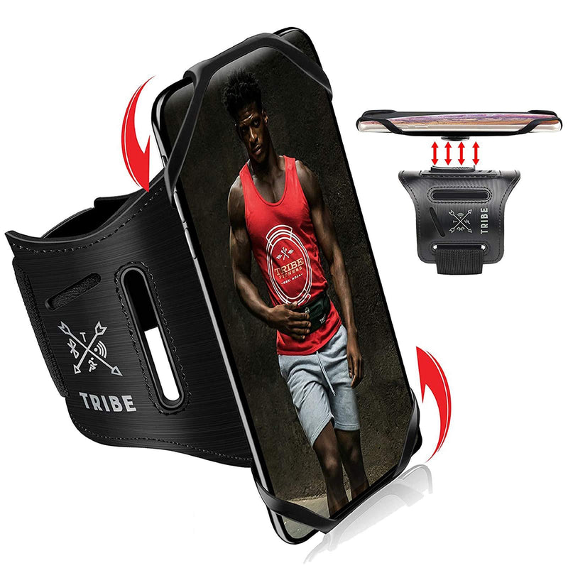 TRIBE Running Phone Holder Sports Armband. iPhone Cellphone Arm Band for Women & Men. 360° Rotation & Detachable. Runners, Jogging, Exercise, Walking & Workouts. Cell Bands for iPhones, Galaxy & More! Black UNIVERSAL