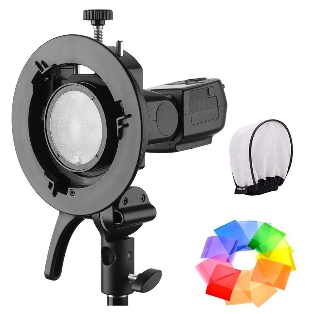 Godox S2 Bracket S-Type Speedlite Bracket Bowens Mount for Godox V1 AD200Pro AD400Pro AD200 and Other Flashes, Precise Tilt Control, Large Handle, Integrated Umbrella Mount with Pergear Diffusers