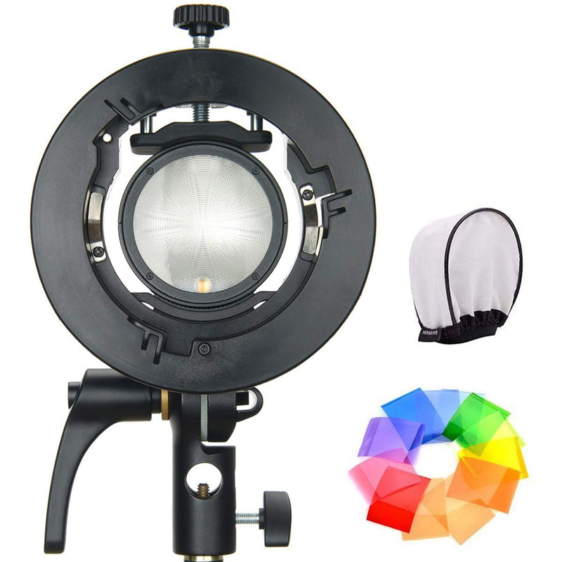 Godox S2 Speedlite S-Type Bracket Bowens Mount Flash Holder for Godox V1 AD200Pro AD400Pro AD200 and Other Flashes, Precise Tilt Control, Large Handle, Integrated Umbrella Mount with Diffuser