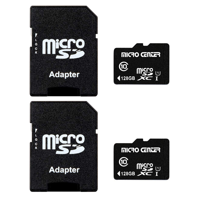 Micro Center 128GB Class 10 MicroSDXC Flash Memory Card with Adapter for Mobile Device Storage Phone, Tablet, Drone & Full HD Video Recording - 80MB/s UHS-I, C10, U1 (2 Pack) 128GB - 2 pack