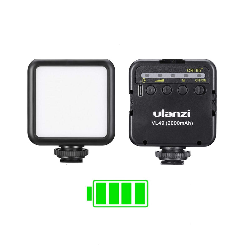 [AUSTRALIA] - ULANZI VL49 2000mAh LED Video Light w 3 Cold Shoe, Rechargeable Soft Light Panel, Portable Photography Lighting for DJI OSMO Sony DSLR Canon Camera GoPro Vlogging Black 