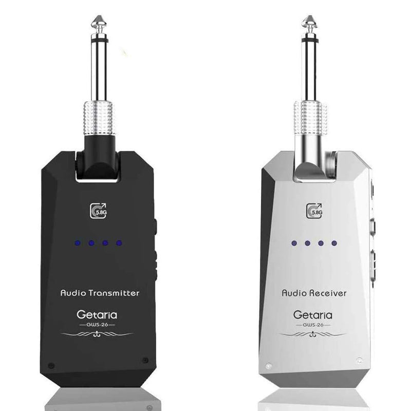 [AUSTRALIA] - Getaria Wireless Guitar Transmitter Receiver Set 5.8GH Wireless Guitar System 4 Channels for Electric Guitar Bass (Silver/Black) 5.8GHz Silver/black 