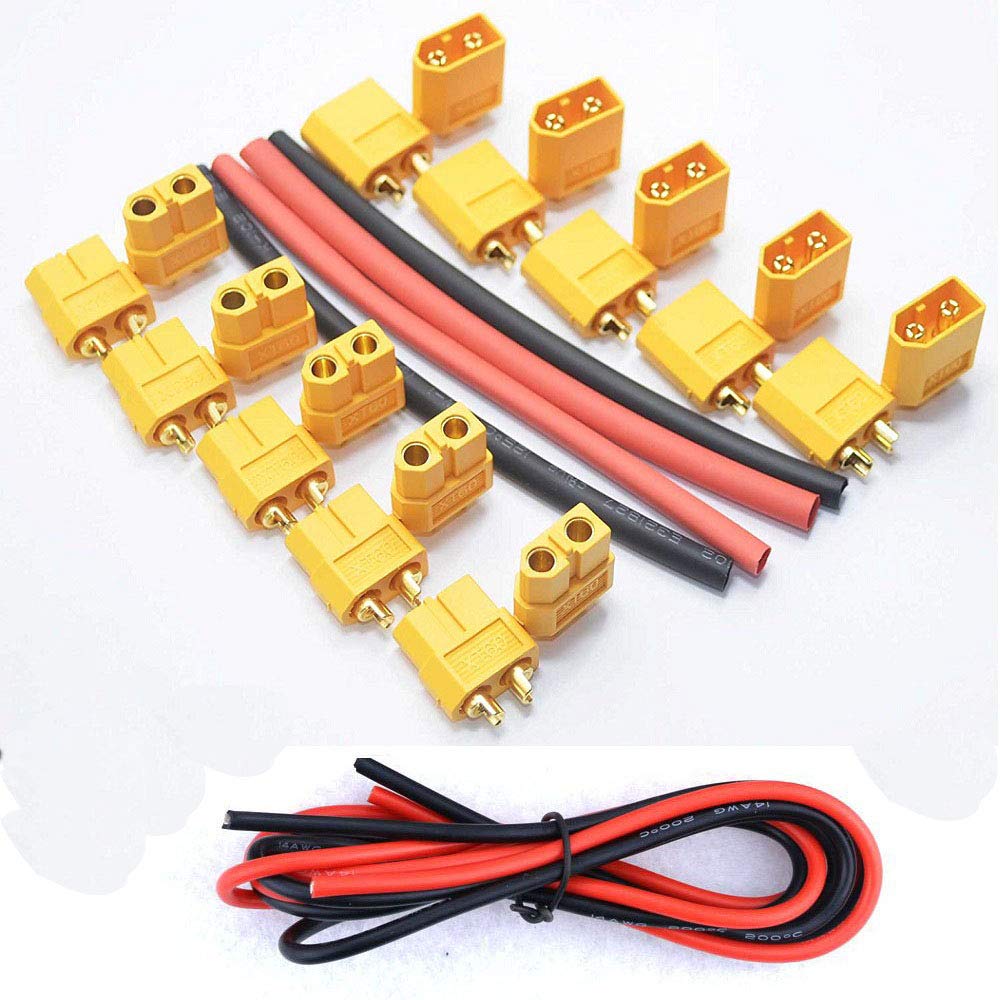 10 Pairs WST XT60 XT-60 Connector Bullet Connectors Power Plugs for RC LiPo Battery Male and Female + (Free) 14 Gauge Silicone Wire and Heat Shrink Tubing