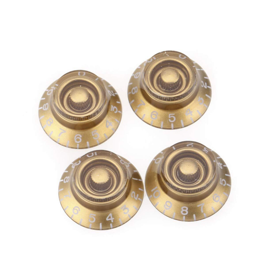 Musiclily Pro Left Handed Metric Size 18 Spline Bell Top Hat Control Knobs for Epiphone Les Paul Electric Guitar Asia Import Guitar Bass Split Shaft Pots, Gold (Set of 4)