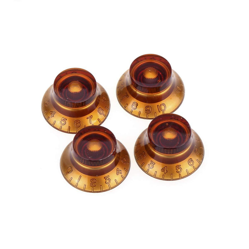 Musiclily Pro Metric Size 18 Spline Bell Top Hat Knobs for Epiphone Les Paul SG Electric Guitar, Amber (Set of 4)