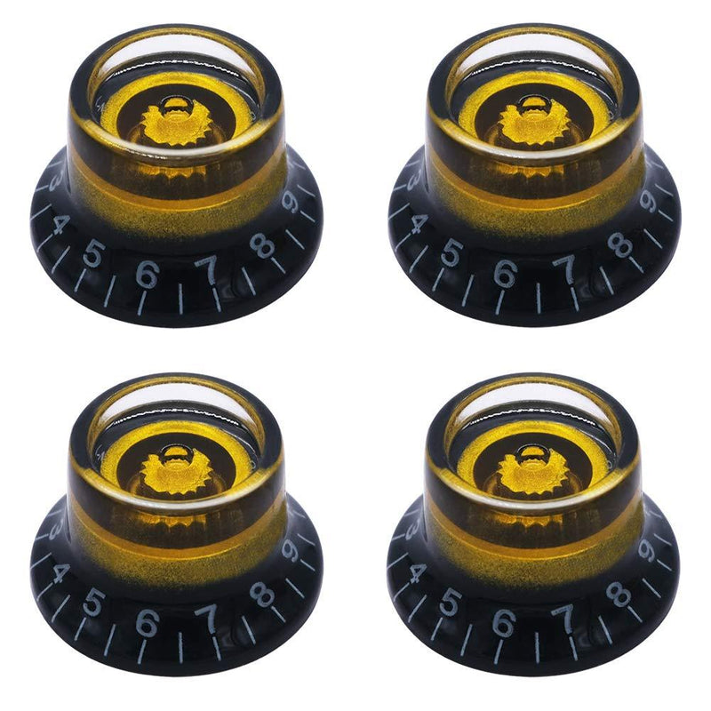 mxuteuk 4pcs Custom Bell Knobs Black w/Gold Custom Electric Guitar Bass Top Hat Knobs Speed Volume Tone AMP Effect Pedal Control Knobs KNOB-S24