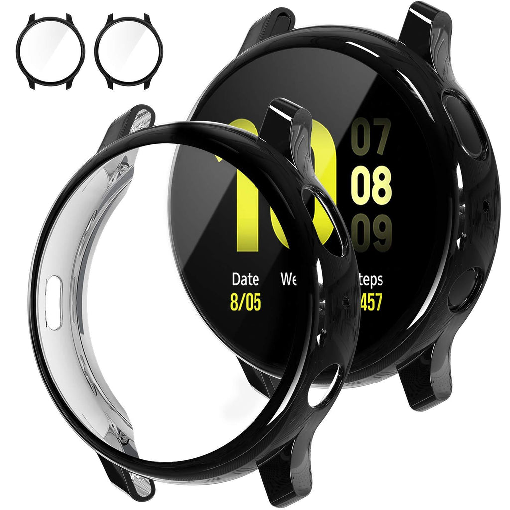 [2Pack] Tensea Compatible with Samsung Galaxy Watch Active 2 Screen Protector Case 40mm, Bumper Full Around Cover for Samsung Galaxy Watch Active2 40 (Black, 40mm) Black