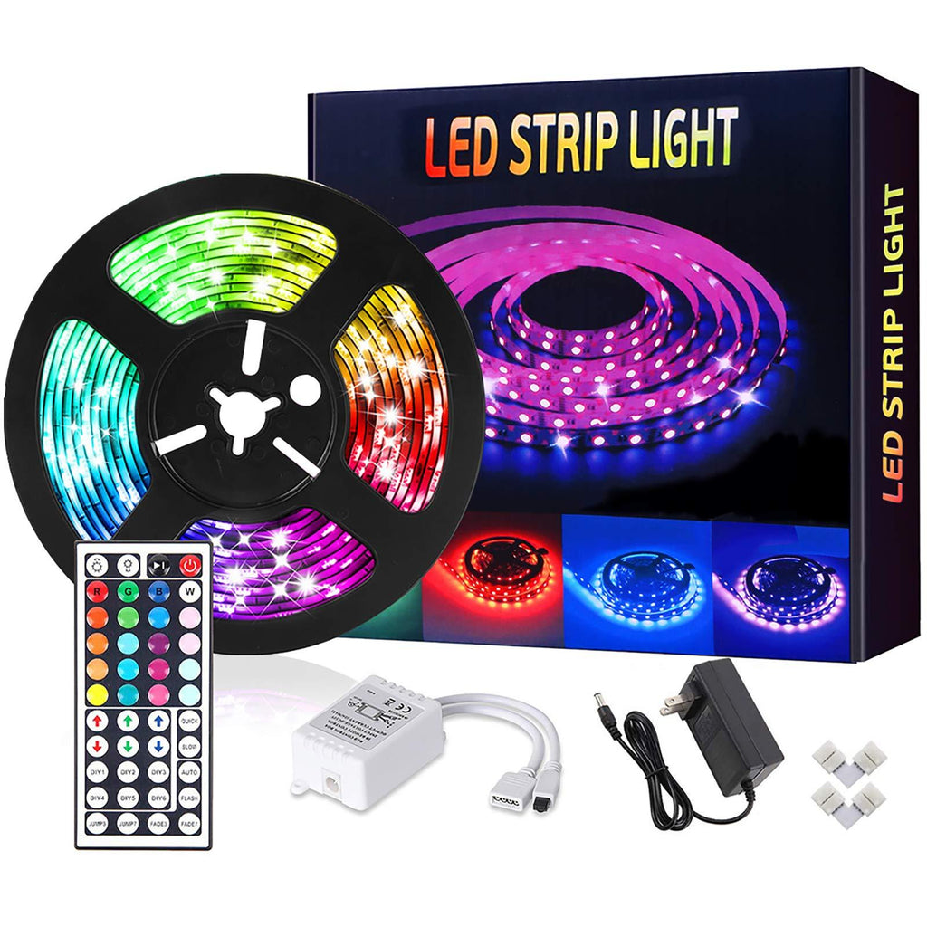 [AUSTRALIA] - Led Strip Lights 5050 RGB 150 LEDs TIK Tok Light Kit 16.4ft Waterproof Flexible Tape Lights Color Changing with 44 Keys IR Remote Controller and 12V Power Supply for Home Bedroom Kitchen (16.4ft) 