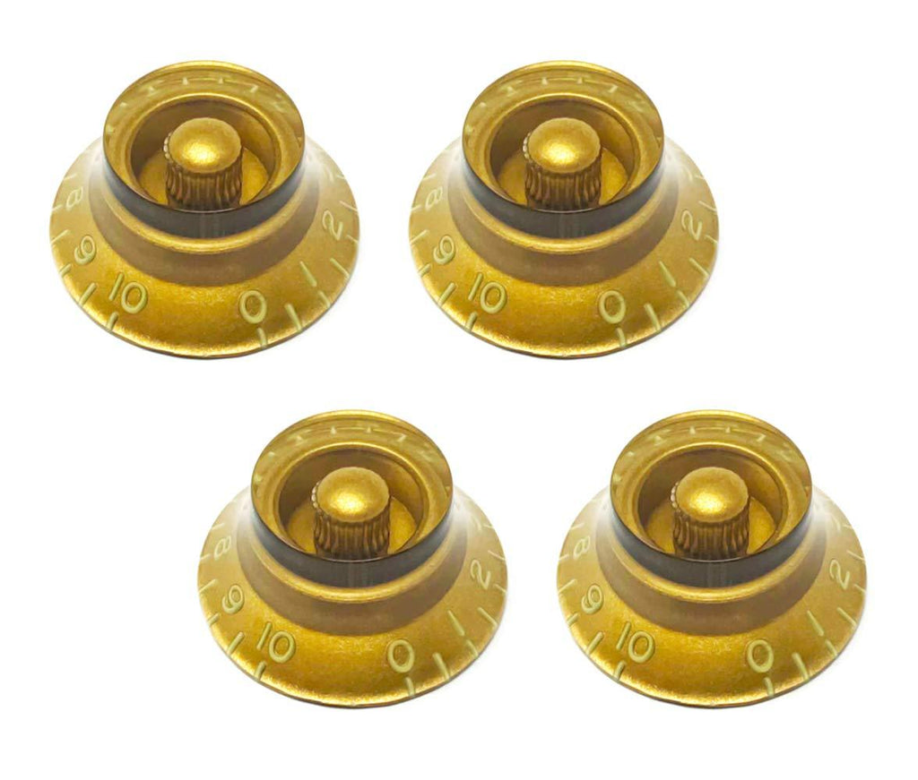 Vintage Forge Aged Relic Tinted Gold Top Hat Bell Knobs for Gibson Les Paul Electric Guitar (Set of 4) Fits 24 Fine-Spline USA (Imperial) Split Shaft Pots BK52US-GLD4