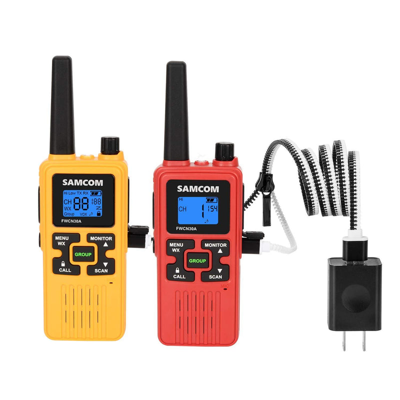 Portable FRS Two Way Radio Walkie Talkies-Dustproof, Rechargeable 1250mAh USB,Walkie Talkies License Free Long Range with Group/VOX/SCAN/NOAA Weather Alert/Call Function (Yellow+Red) Red + Yellow