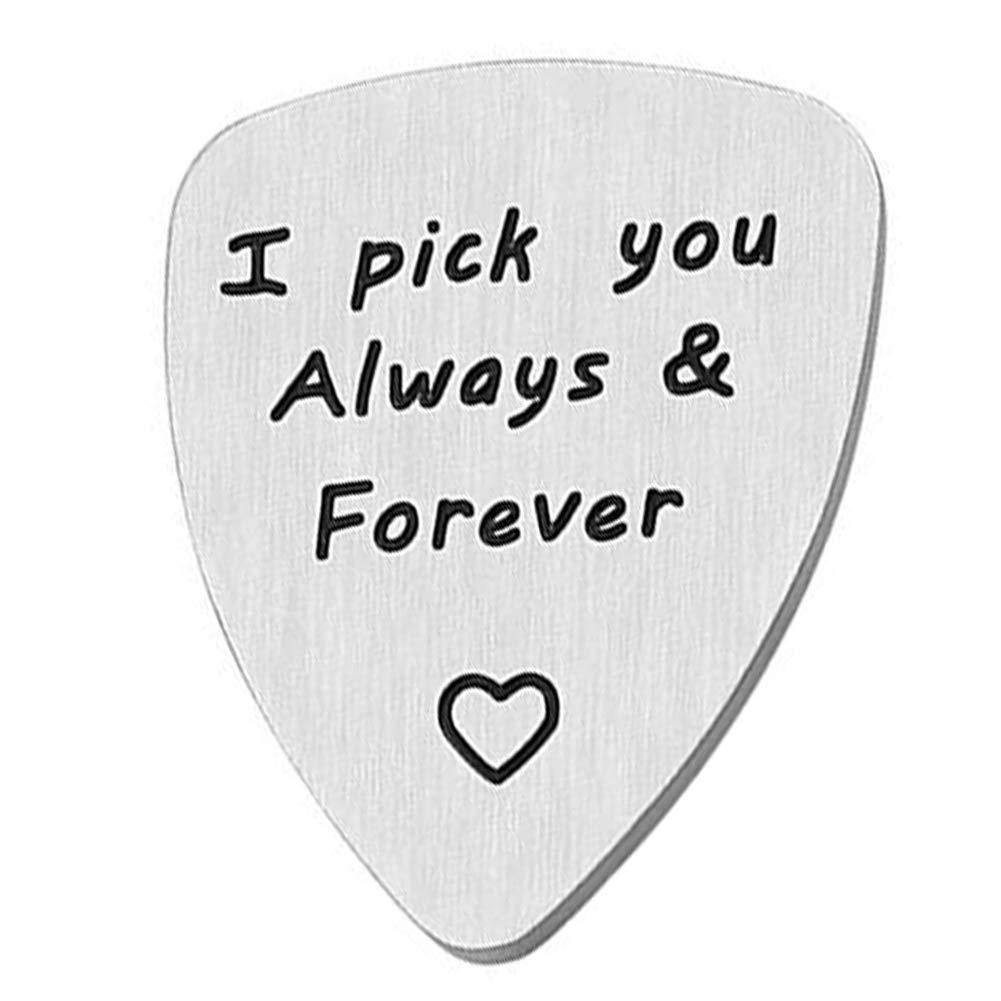 I Pick You Always And Forever Guitar Pick Music Jewelry Gift for Men Women him her- Unique Birthday Gift for Musician Guitarist Husband/wife/boyfriend/girlfriend Wedding Valentines Christmas Gifts