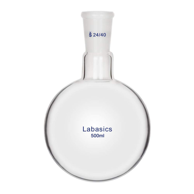 Labasics Glass 500ml Single Neck One Neck Round Bottom Flask RBF, with 24/40 Standard Taper Outer Joint, 500ml 500 ml