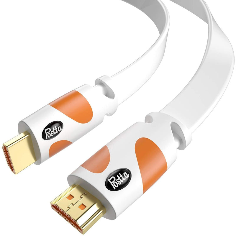 Flat HDMI Cable 30 Feet Postta 4K HDMI2.0 Cable Support 4K(2160P),3D,1080P,Ethernet,Audio Return(White-Orange) 30FT Orange