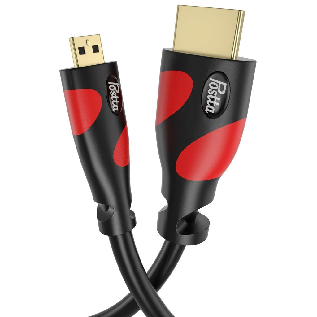 Micro HDMI Cable 3 Feet Postta Micro HDMI to HDMI Adapter Cable Support 4K,1080P,3D,Ethernet-Red 3FT Red