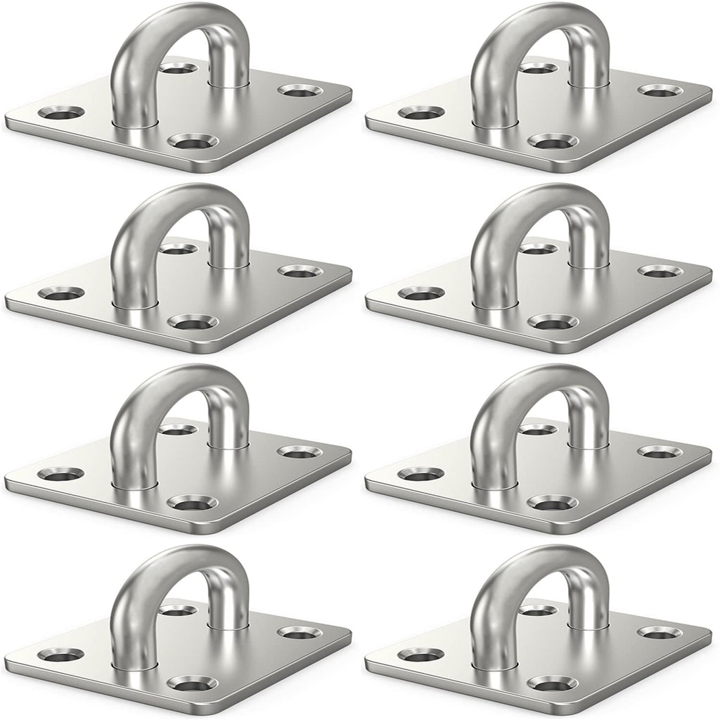 8 Pcs 1.4 x 1.2 Inch 304 Stainless Steel Ceiling Hooks Pad Eyes Plate Marine Hardware Hooks with Screws