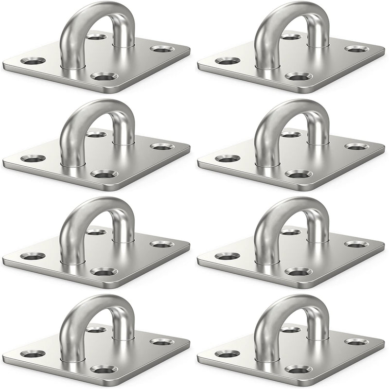 8 Pcs 1.4 x 1.2 Inch 304 Stainless Steel Ceiling Hooks Pad Eyes Plate Marine Hardware Hooks with Screws