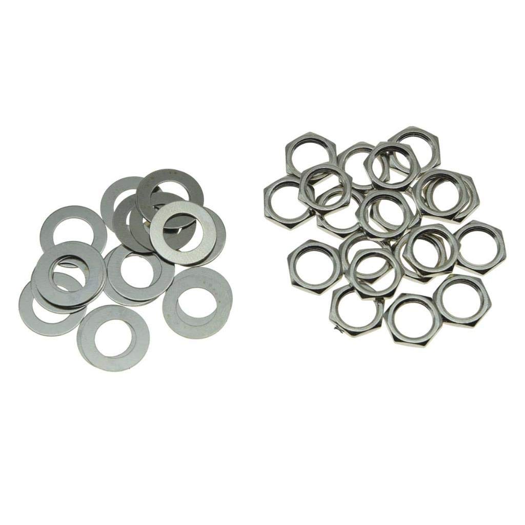 KAISH 20pcs US Thread 3/8" Guitar Pots Nuts Potentiometer Hex Nut and Washers for CTS Pots & Switchcraft Jacks Nickel US 3/8" Nuts/Washers
