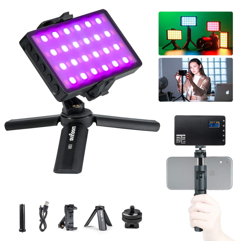 RGB LED Video Light with Portable Tripod Stand, 360° Full Color 20 Lighting Effects LED Camera Light, 2500-8500K Dimmable LED Video Light Panel for Portrait Photography Video Conference Recording