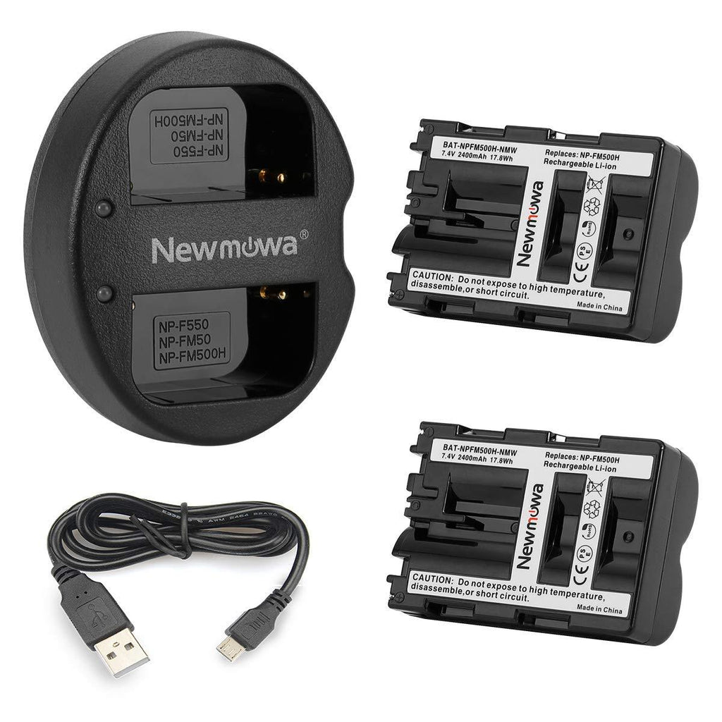 Newmowa NP-FM500H Replacement Battery (2-Pack) and Dual USB Charger Kit for Sony Alpha A57 A58 A65 A77 A99 A550 A560 A580 A700 A850 A900 Sony SLT a99 II