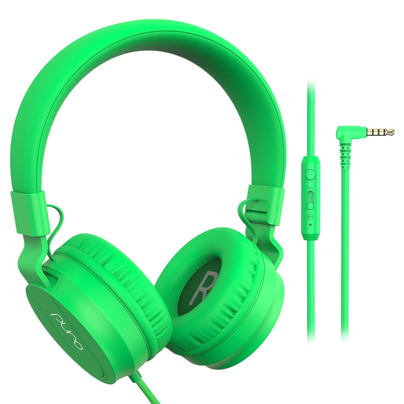 PuroBasic Volume Limiting Wired Headphones for Kids, Boys, Girls 2+ Foldable & Adjustable Headband w/Microphone, Compatible with iPad, iPhone, Android, PC & Mac – by Puro Sound Labs, Green