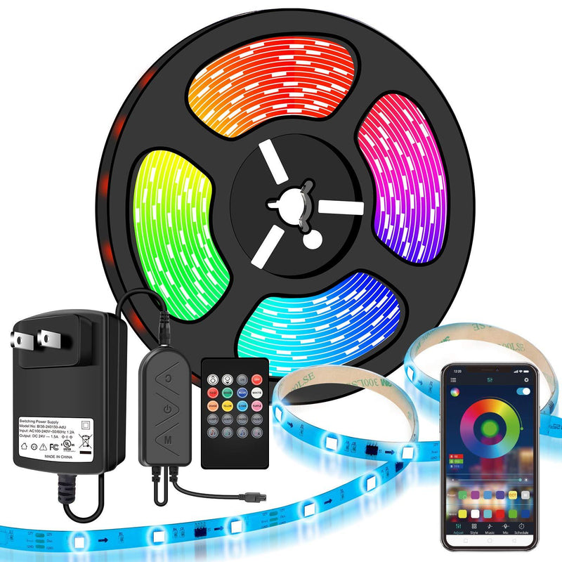 [AUSTRALIA] - LED Strip Lights, Moobibear 10M/32.8FT Flexible Strip Light SMD 5050 RGB with Bluetooth Controller Changing Tape Lights kit with LED Sync to Music for Bedroom,Kitchen Under Counter, Under Bed Lighting 32.8ft Rgb-bluetooth App 