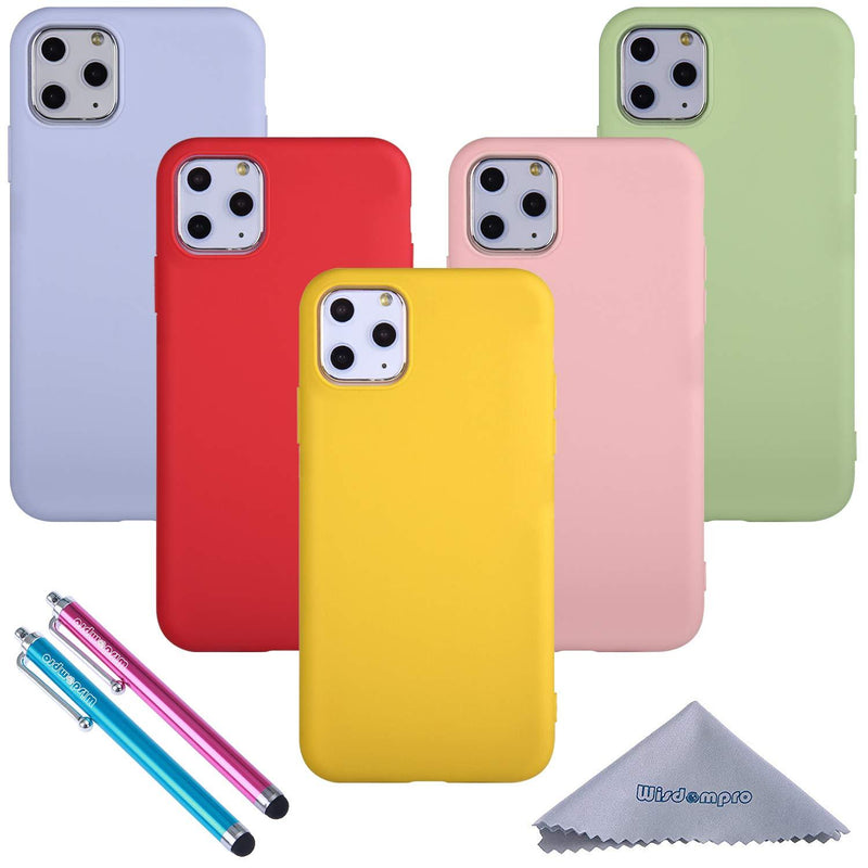 iPhone 11 Pro Max Case, Wisdompro Bundle of 5 Pack Extra Thin Slim Soft TPU Gel Protective Case Cover for 6.5 Inches Apple iPhone 11 Pro Max (Green, Light Blue, Pink, Yellow, Red) [11 Pro Max] 5-Color Candy