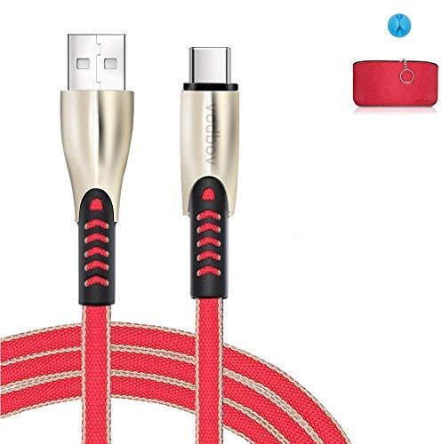 vodbov USB C Cable 6ft 5A Quality Double Braided Metal High Durability Fast Charging Cord Flat Cable Quick Charger Cords Type c Charge Cable (Cable Clips+Bag That can Hold Keys) for USB c Service red