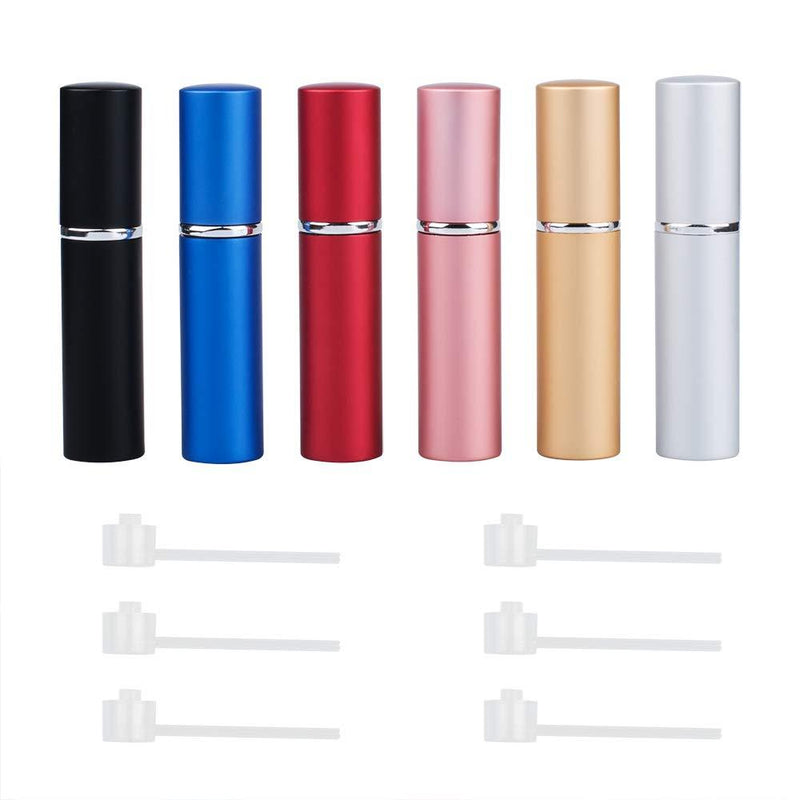 6 Pcs 5ml Portable Mini Refillable Perfume Spray Bottle,Sonku Empty Atomizer Scent Pump Case with 6 Pcs Perfume Refill Pump for Travel Purse and Outdoor Activities-Black,Gold,Silver,Red,Blue,Pink