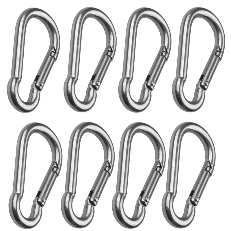 CBTONE 8 Pack 3 Inch Spring Snap Hook Stainless Steel 304 Carabiner Clips Heavy Duty Quick Link Hook for Outdoor Camping Hiking Hammock Swing (M8 x 80mm)