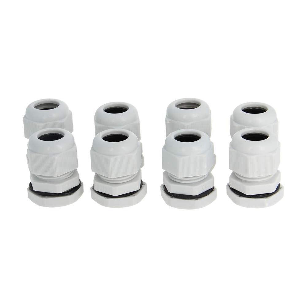 Fielect PG13.5 Cable Gland 8Pcs Plastic Waterproof Cable Glands Joints Adjustable Connector White for 6-11mm Dia Cable