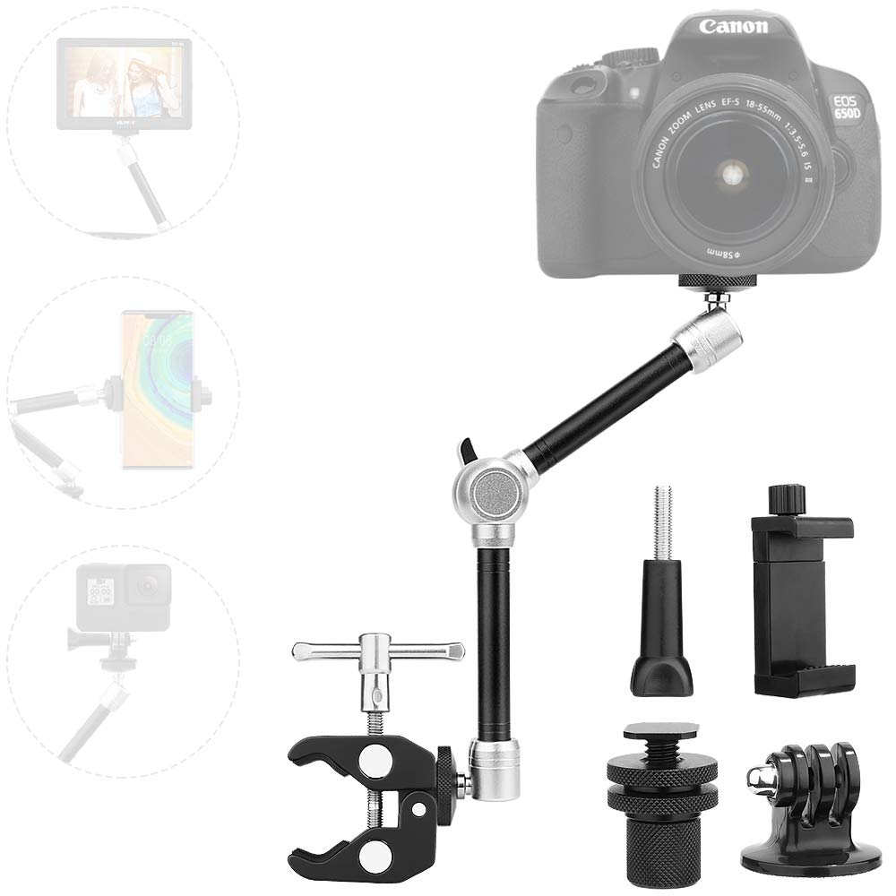 TOAZOE 11" Adjustable Robust Articulating Friction Magic Arm Clamp Holder Mounts Kit for DSLR/Mirrorless/Action Camera/Camcorder/LCD Monitor Video Vlog Rig w/Smartphone/iPhone/GoPro/Arlo etc