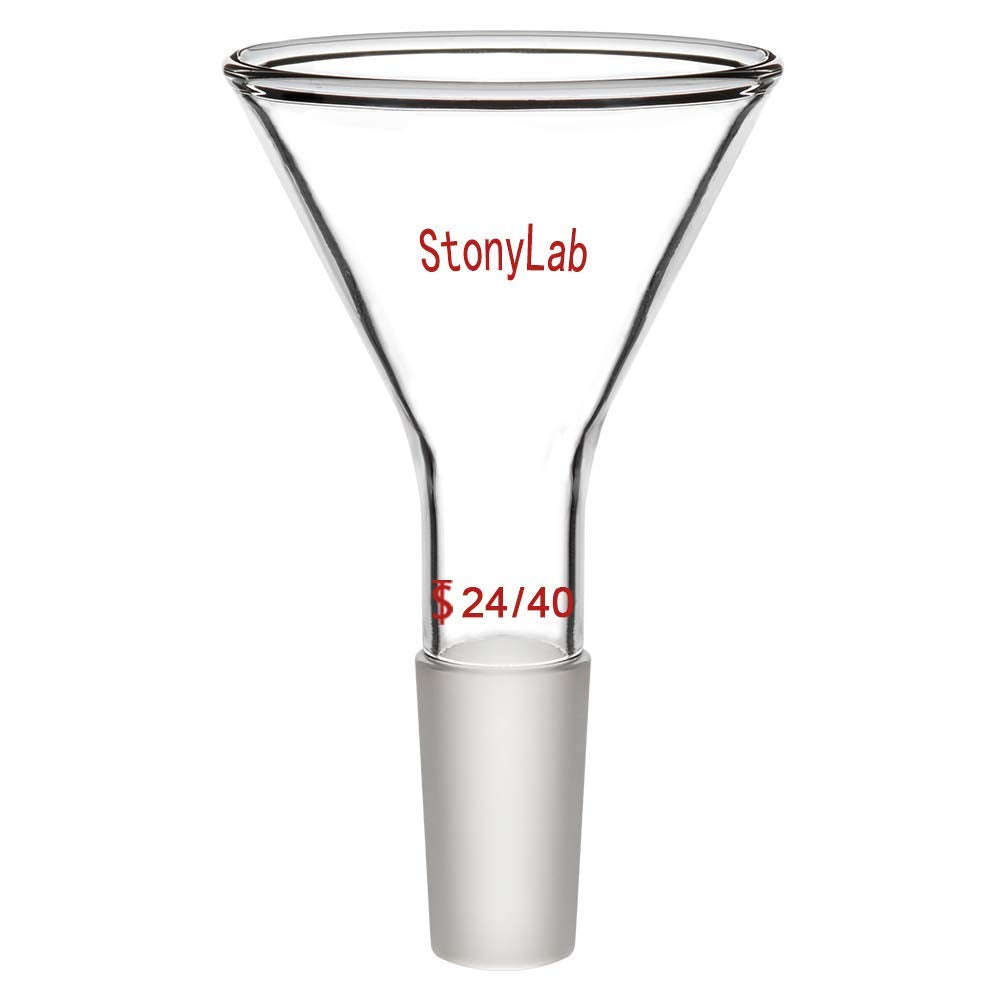 StonyLab Glass Short Stem Powder Funnel with 75 mm Top Outer Dimension and 24/40 Inner Joint Filter Funnel Glass Funnel OD 75mm