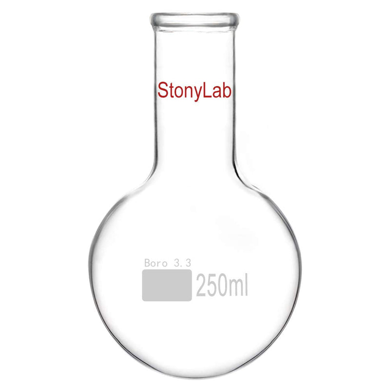 StonyLab Glass 250ml Long Neck Round Bottom Flask, Borosilicate Glass Heavy Wall Round Bottom Boiling Flask RBF with Long Neck - 250ml 250 ml