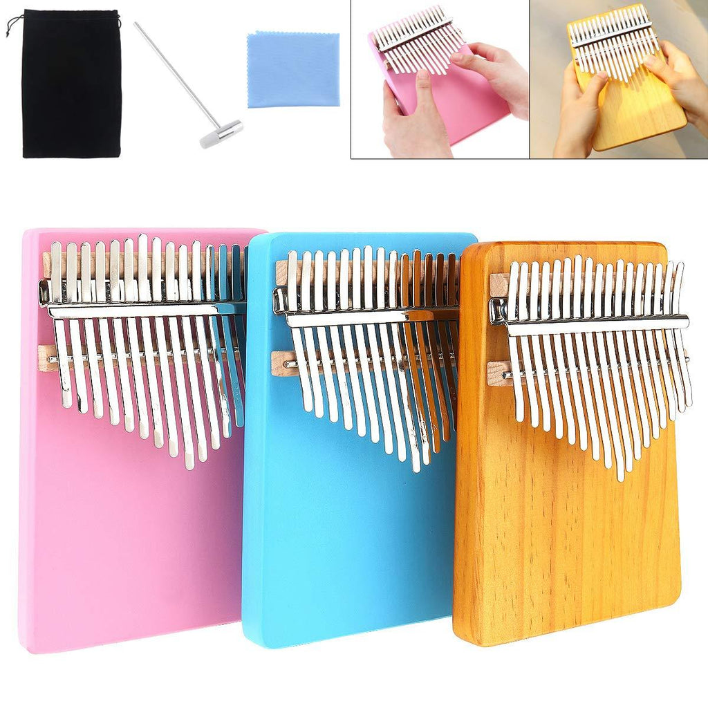 OriGlam 17 Keys Thumb Piano with Study Instruction and Tune Hammer, Portable Thumb Piano, Mbira Wood Finger Piano, Gift for Kids Adult Beginners (Pink)