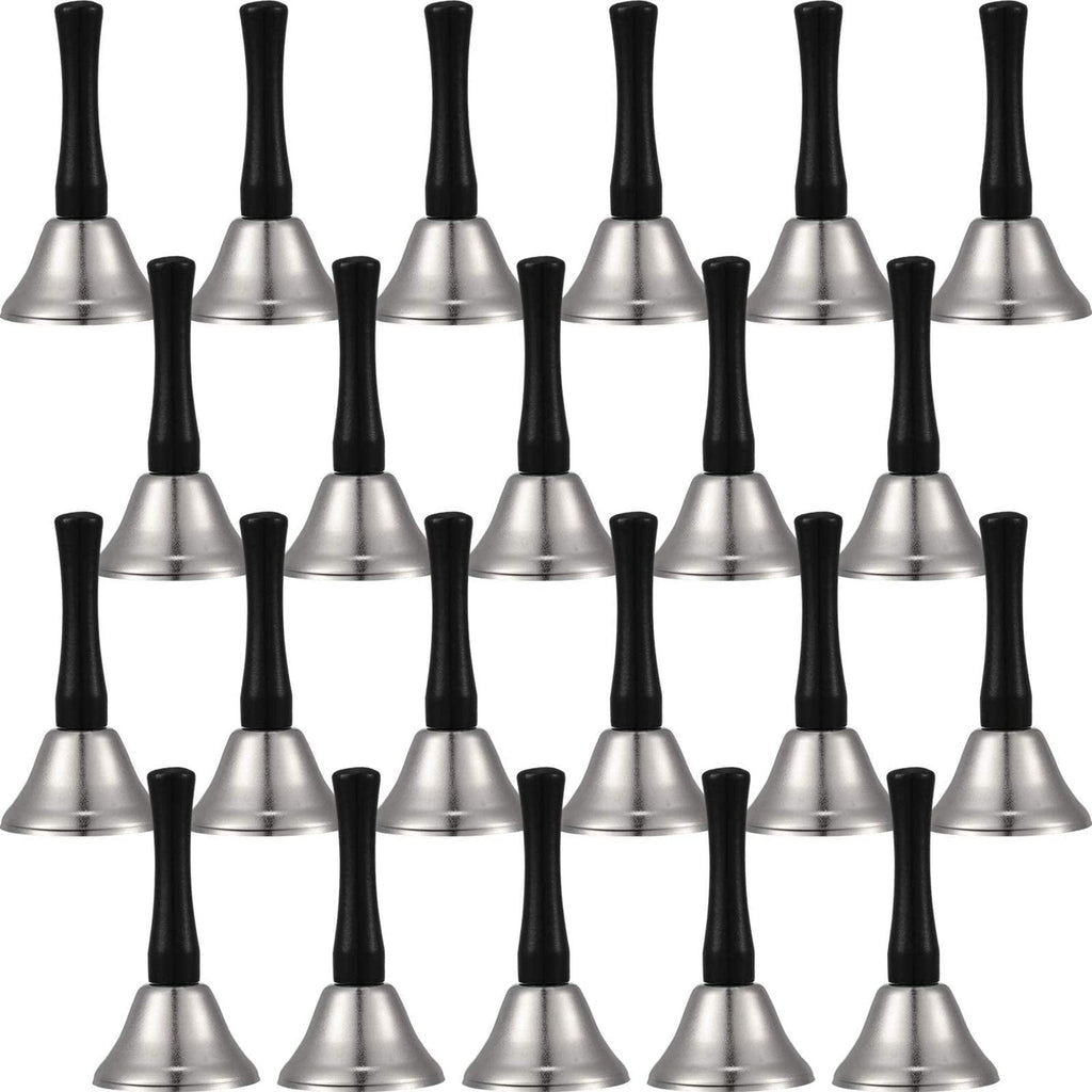 24 Pieces Hand Bells Steel Service Handbells Black Wooden Handle Diatonic Metal Bells Musical Percussion (Nickel White) Nickel White