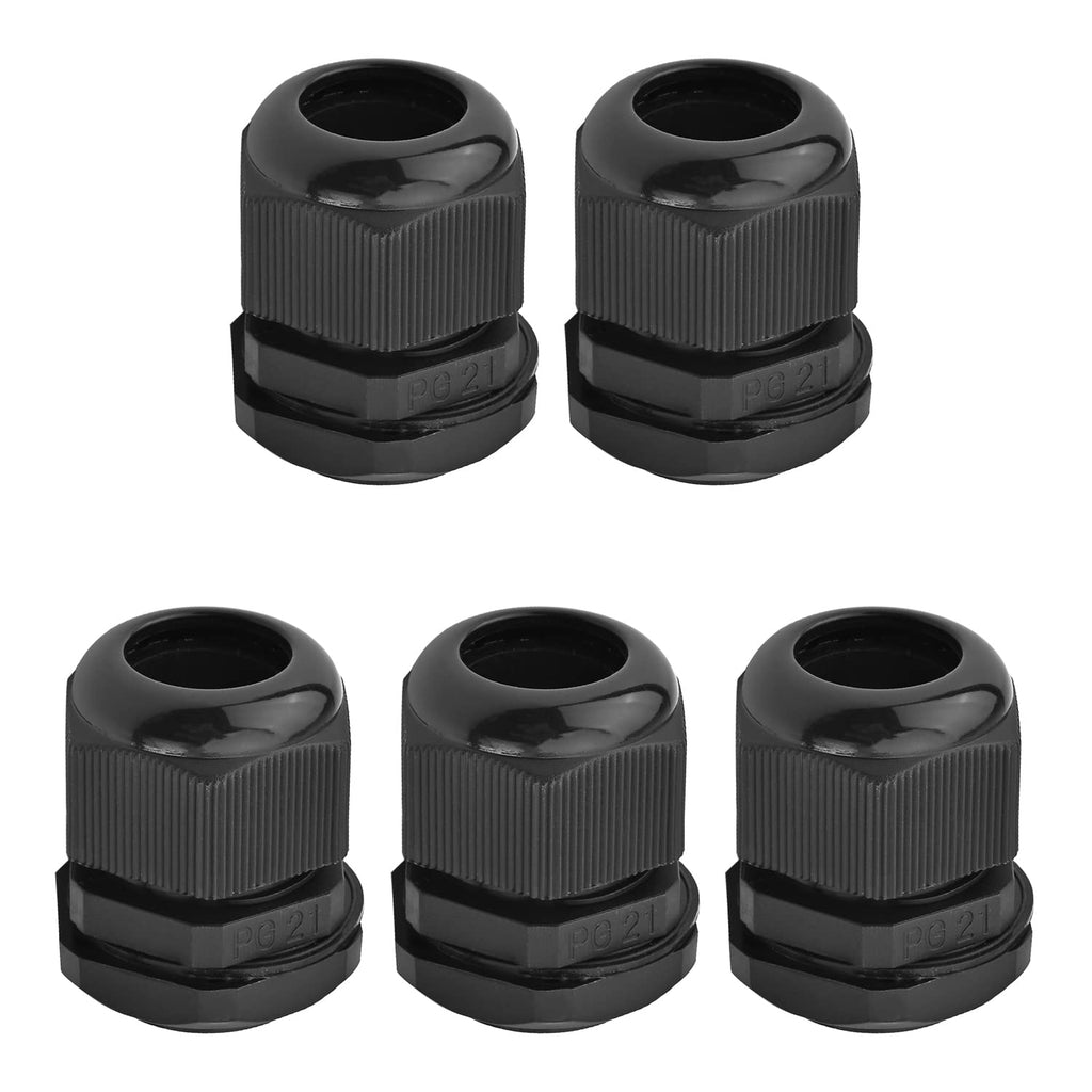 Fielect 5Pcs Waterproof Plastic PG21 Cable Glands Joints Adjustable Connector Black for 16-21mm Dia Cable