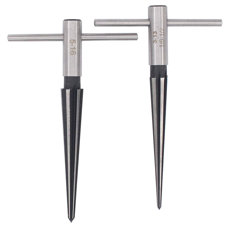 ApplianPar T Shape Handle Taper Reamer 3-13mm and 5-16mm Bridge Pin Hole Hand Held Tapered Reamers 6 Fluted Chamfer Chaser Reaming Tool for Woodworker Guitar Luthier Cutting Pack of 2