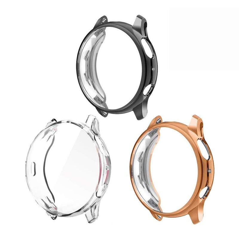 GGOOIG Screen Protector Case for Samsung Galaxy Watch Active 2 (44mm), 3-Pack Soft TPU Plated Shock-Proof Protective Bumper Cover (Black+Rose Gold+Clear) Black+Rose Gold+Clear 44MM