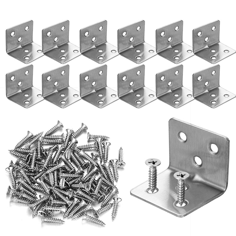 12 PCS Stainless Steel L Corner Brackets Heavy Duty Corner Braces 1.2” x 1.2” x 1.5”, 6 Hole 90 Degree Joint Right Angle L Shape Bracket for Wood Cabinets Furniture 12 1.2" x 1.2" x 1.5"
