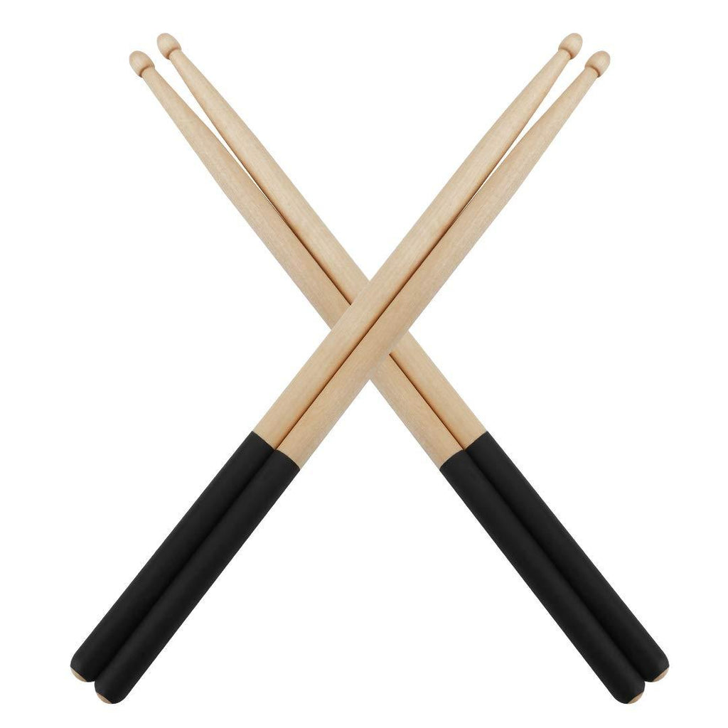 Vetoo Drum Sticks 5A, 2 Pair Non-Slip Drumsticks Classic Maple Wood Tip Drumstick for Students and Adults (Black + Black) Black + Black